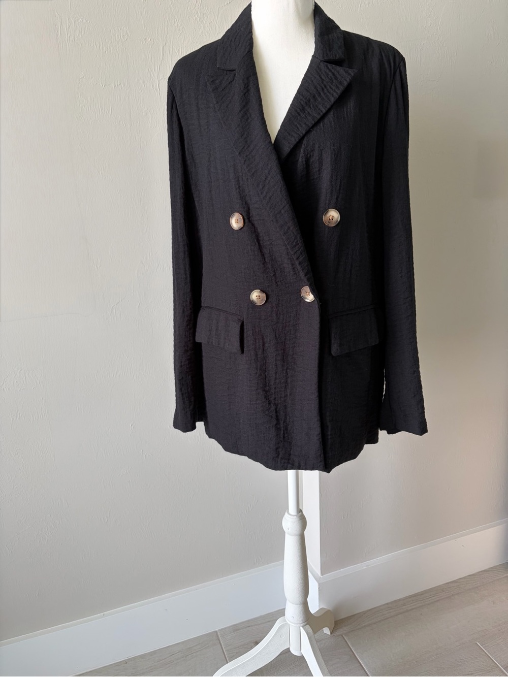 A New Day Black Slim Fit Double Breasted Blazer - Size Medium